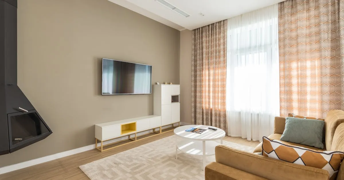 Bright, clean living room with sofa and coffee table